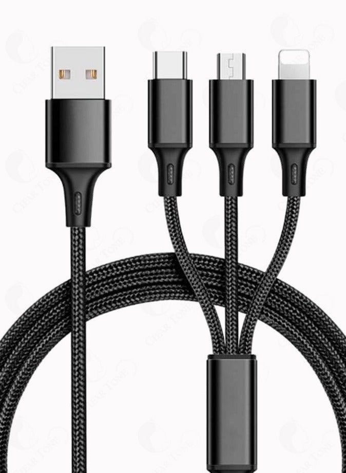 Multi Charging Cable | 3 in 1 Charging Cable | 1200 MM Length | Nylon Braided Multi Charger Cable Fast Charging Cord with IPhone Type-C Micro USB Connectors Compatible with Most Phones Tablets - Image 1